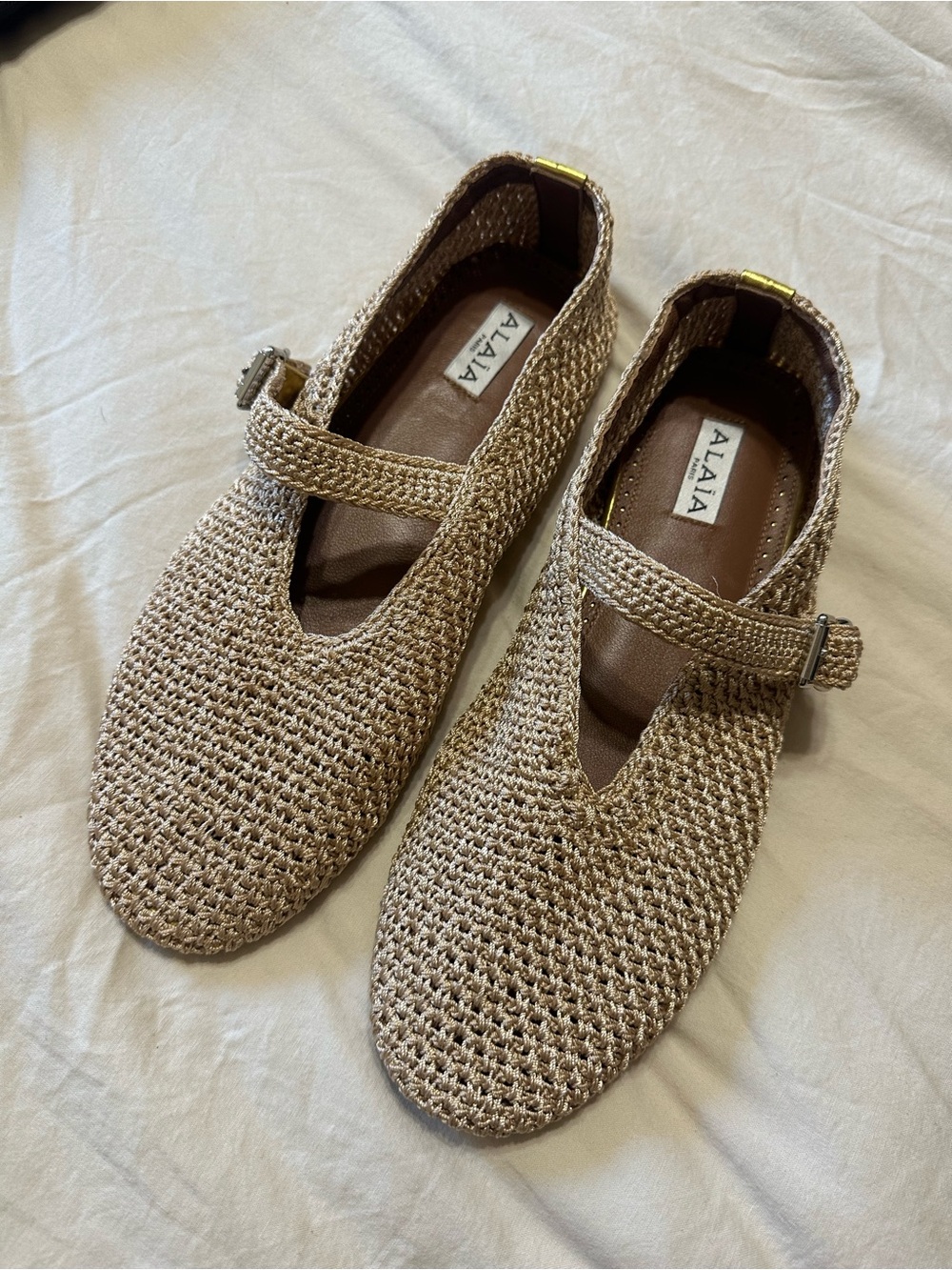 Alaia Lurex Crochet Ballet Flats Gold